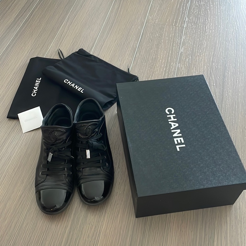 RARE Chanel leather and patent cap toe sneakers - size 39 $1295